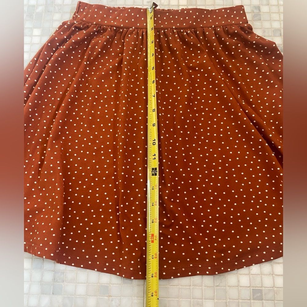 French Grey Orange with White Polka Dots A-Line Mini Skirt - Picture 8 of 8